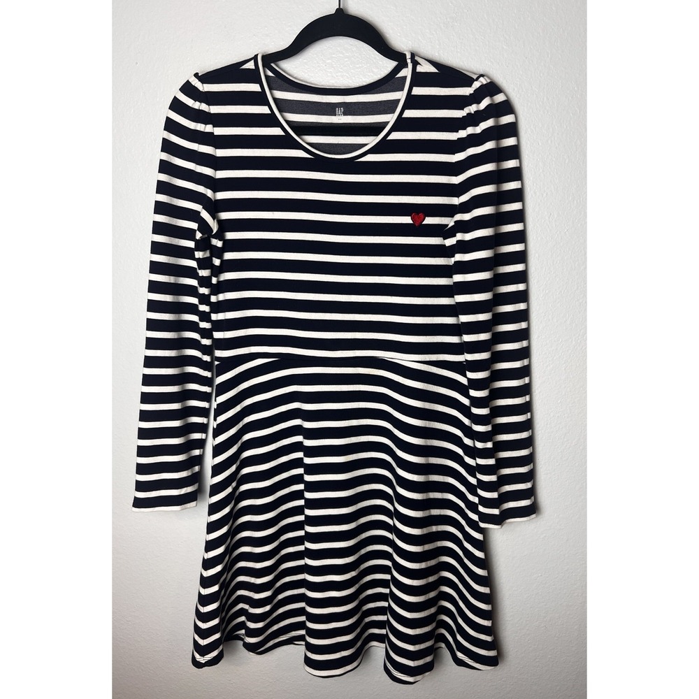 Gap Kids Dress Girls XXL 14-16 Navy Stripe Knit Stripe Long Sleeve Cotton Preppy